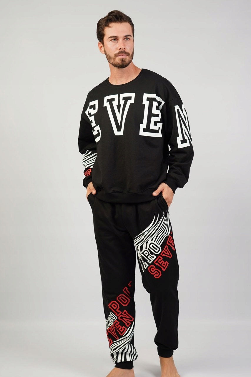 Piżama Męska bawełna ocieplana Vienetta, S E V E N, Czarna, r. S-XL image 1