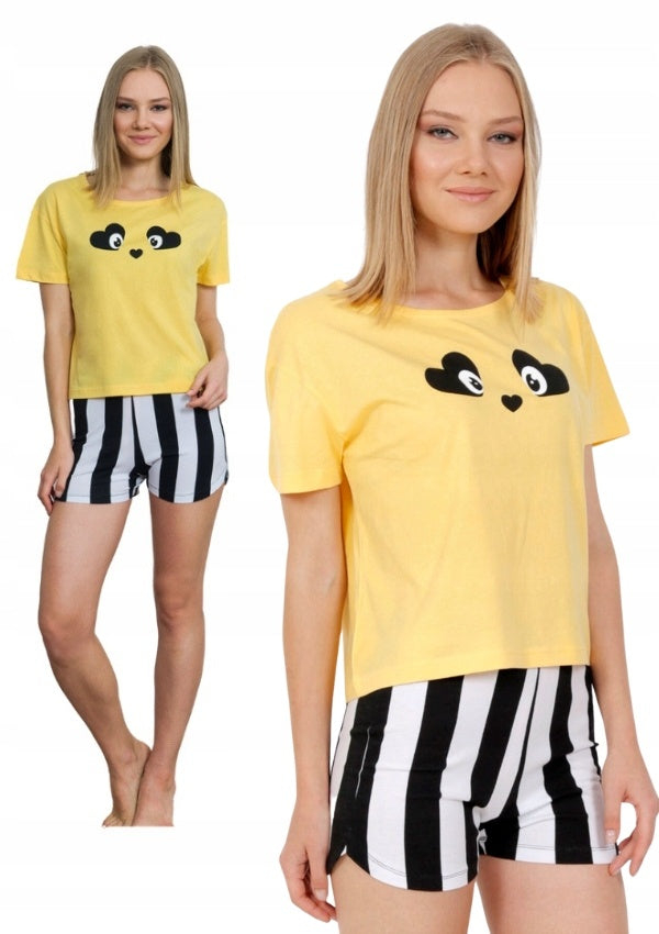Piżama Damska Vienetta Heart Eyes, żółto-czarna, r. S-L