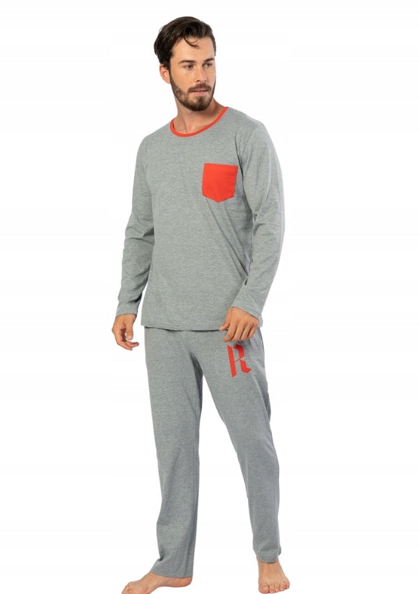 Piżama Męska Vienetta, Red Pocket, Szara, r. 1XL-4XL