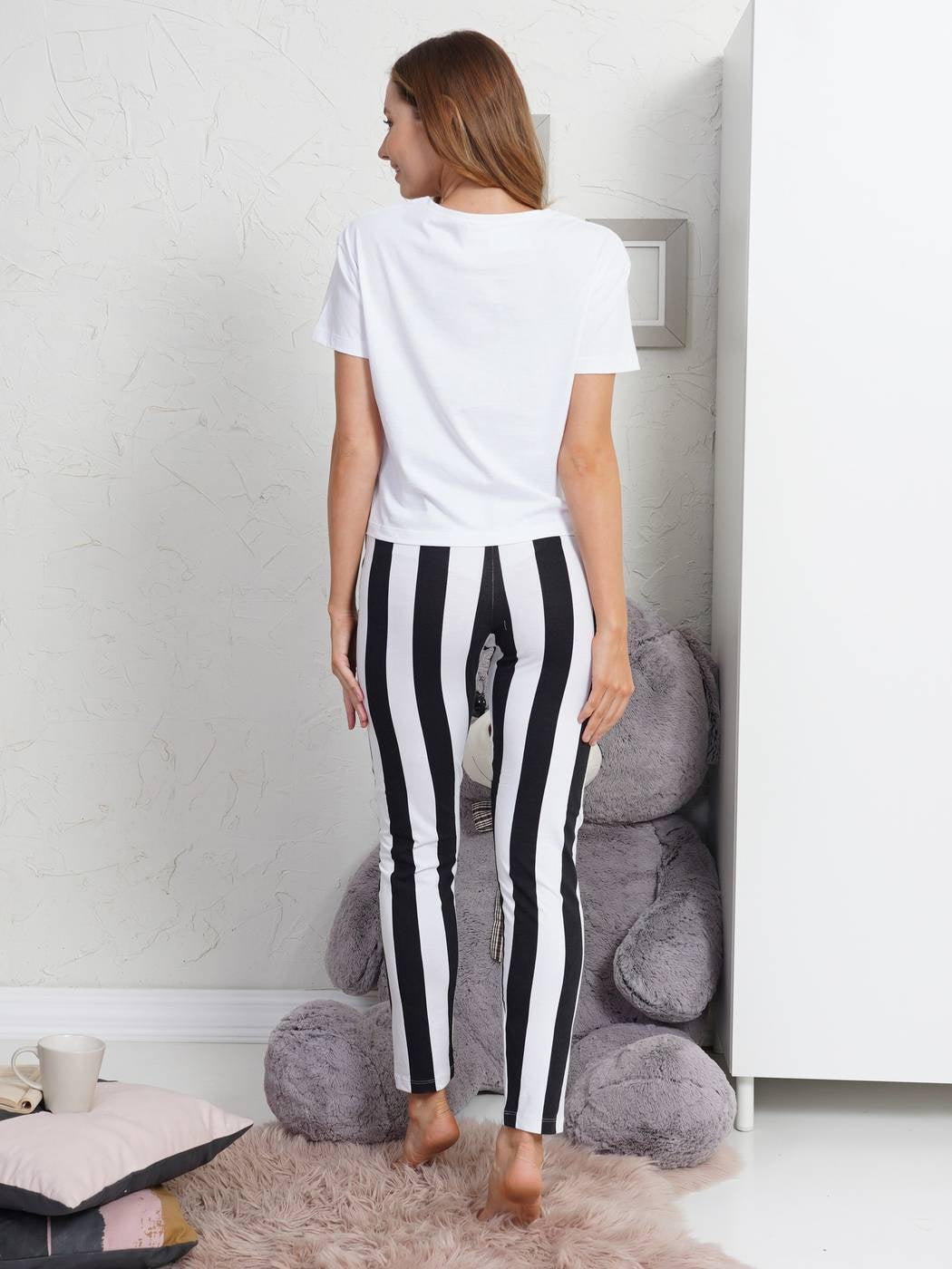 Piżama Damska Vienetta Heart Eyes Long, biało-czarna, r. S-L image 3