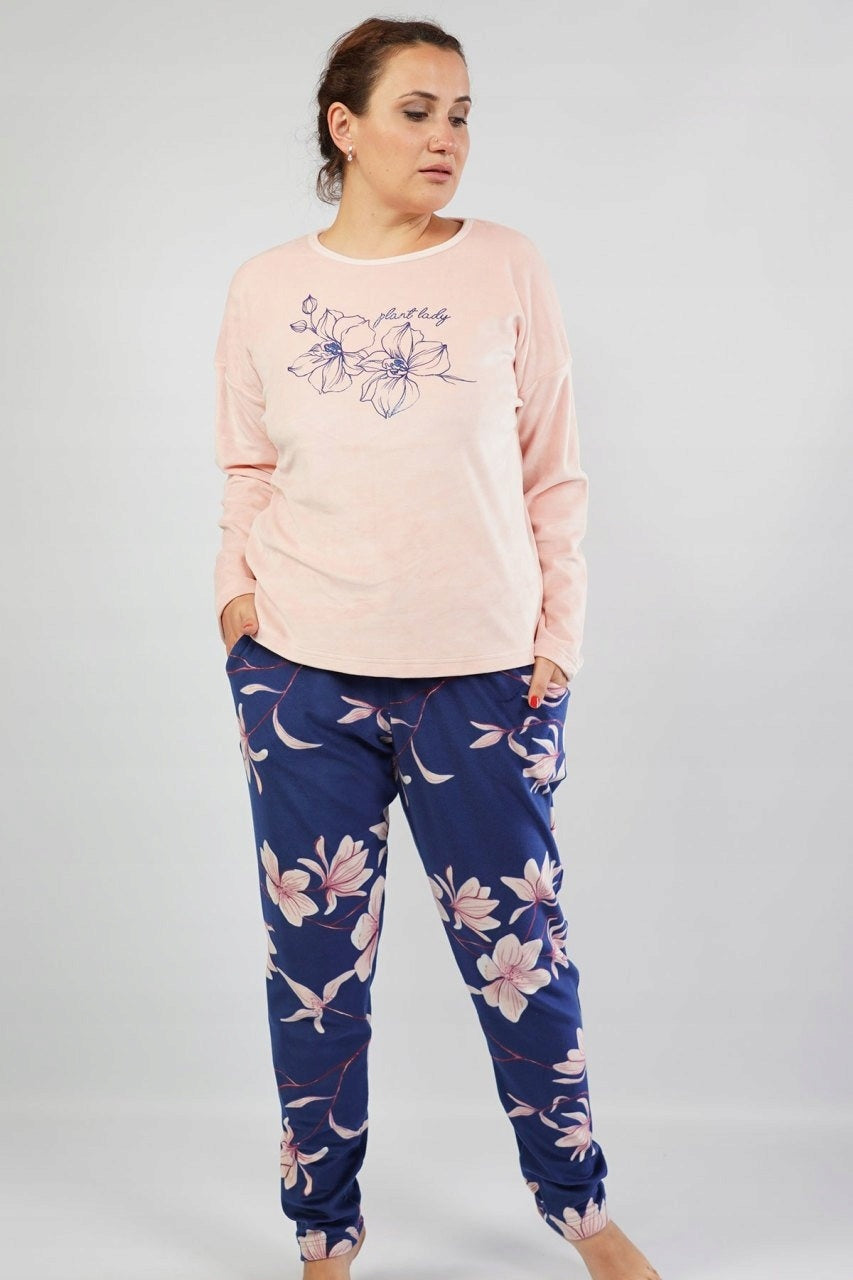 Piżama damska Vienetta, Plant Lady, Różowy, r. 1XL-4XL