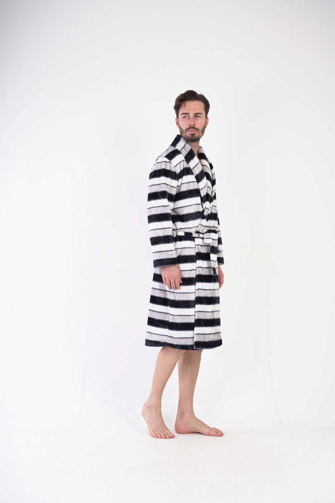 Szlafrok męski softowy Vienetta Comfy Cove, szaro-czarny, r. M-XXL image 3