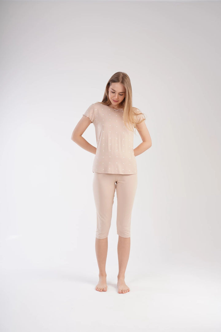 Piżama Damska Vienetta Whimsical Dots, beżowa, r. S-XL image 3