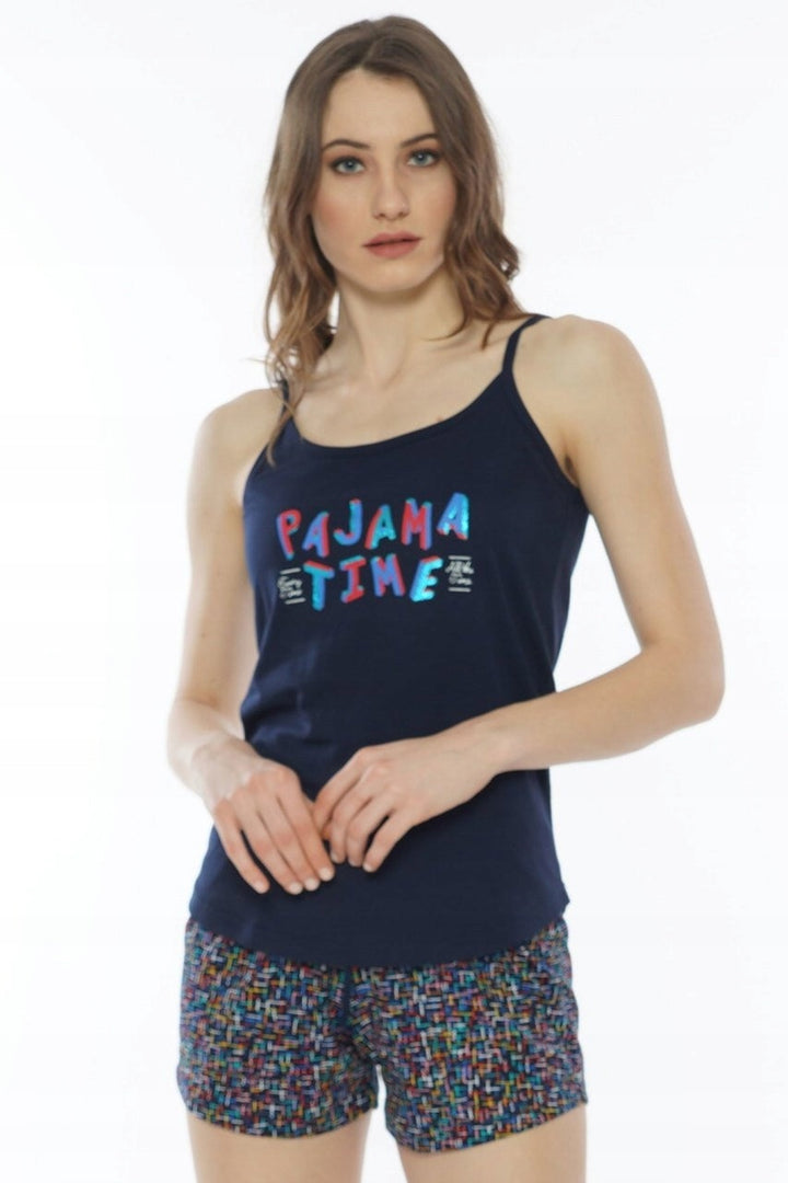 Piżama Damska Vienetta, Pajama Time, Granatowa, r. S-XL