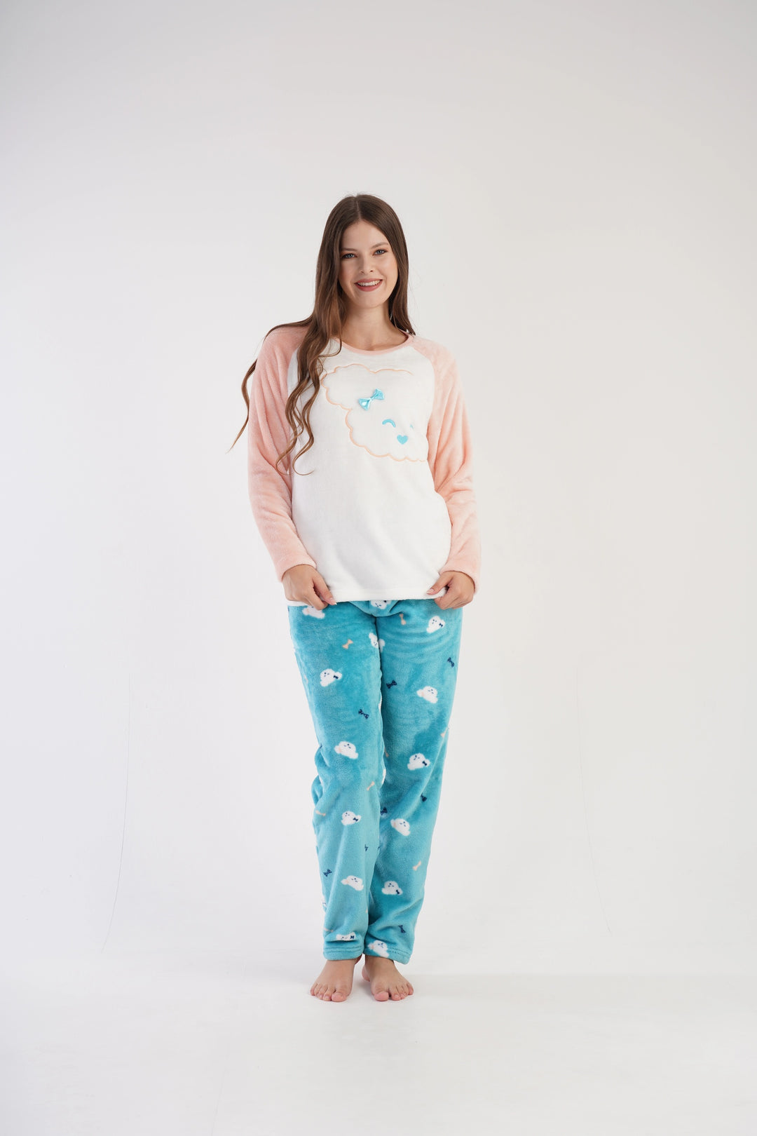 Piżama Damska Softowa Vienetta Fluffy Dreamwear, biało-niebieska, r. S-XL image 0