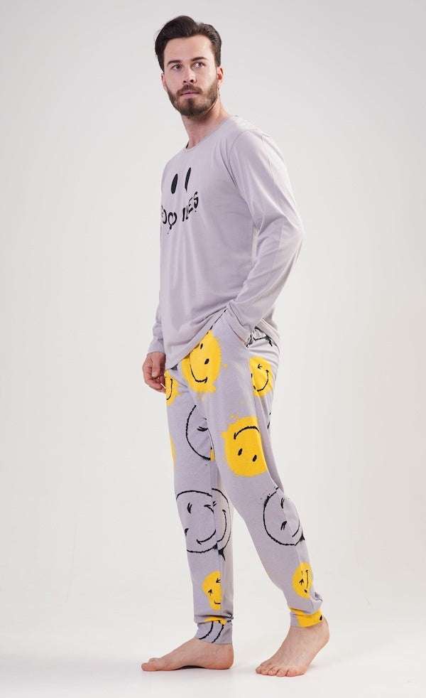 Piżama Męska Vienetta, Good Vibes, Szara, r. S-XL