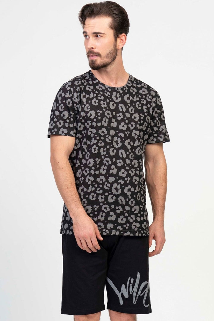 Piżama Męska Vienetta, Wild, Czarna, r. M-XL