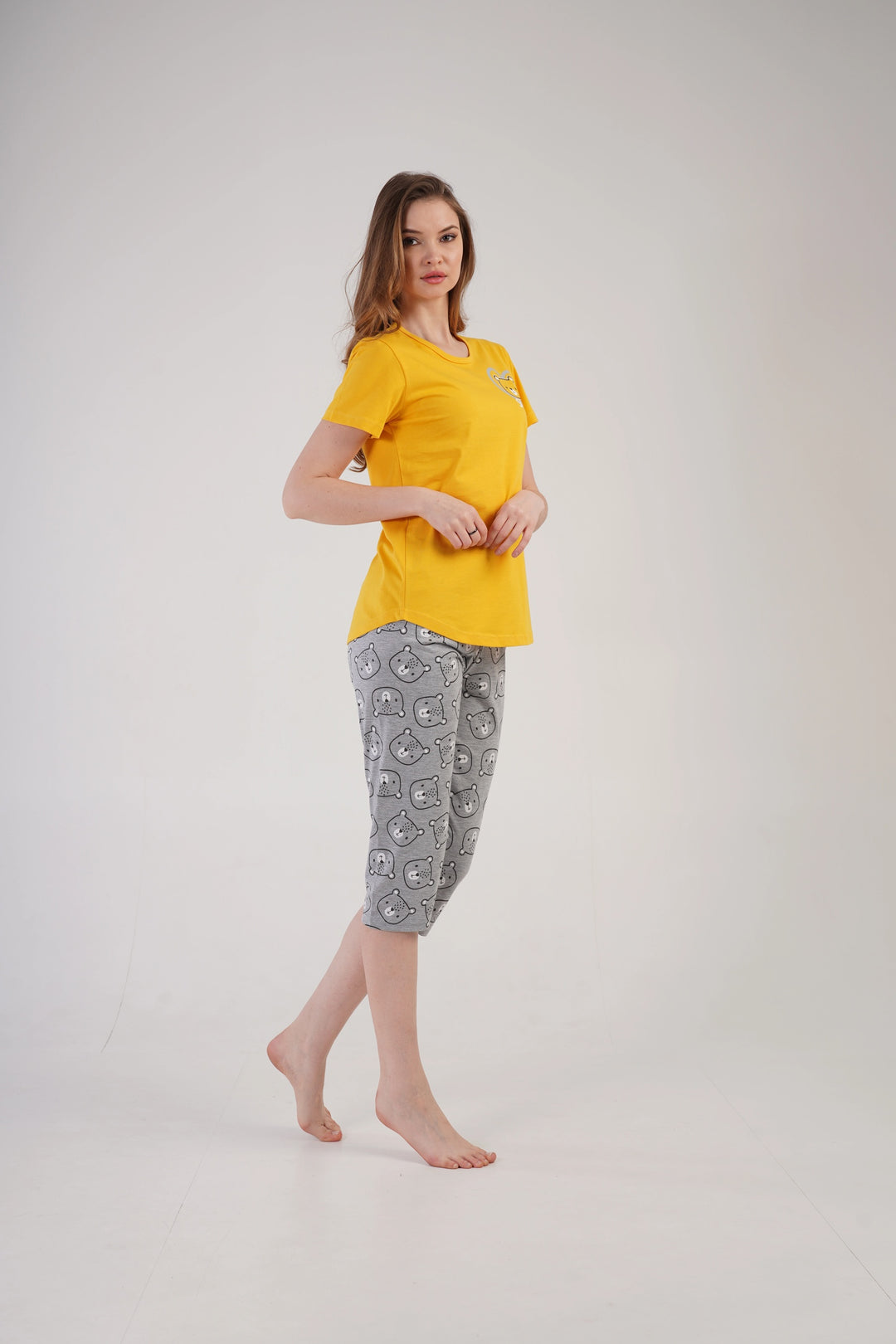 Piżama Damska Vienetta Bear Comfort,, żółto-szara, r. S-XL image 4