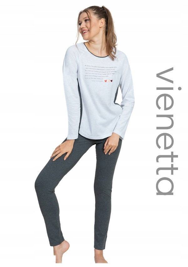 Piżama Damska Vienetta, Notebook, Szara, r. S-XL image 1