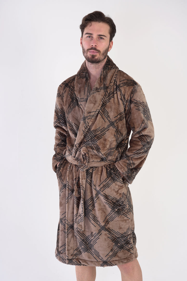 Szlafrok męski softowy Vienetta Tartan Treats Brown, brązowy, r. M-XXL image 5