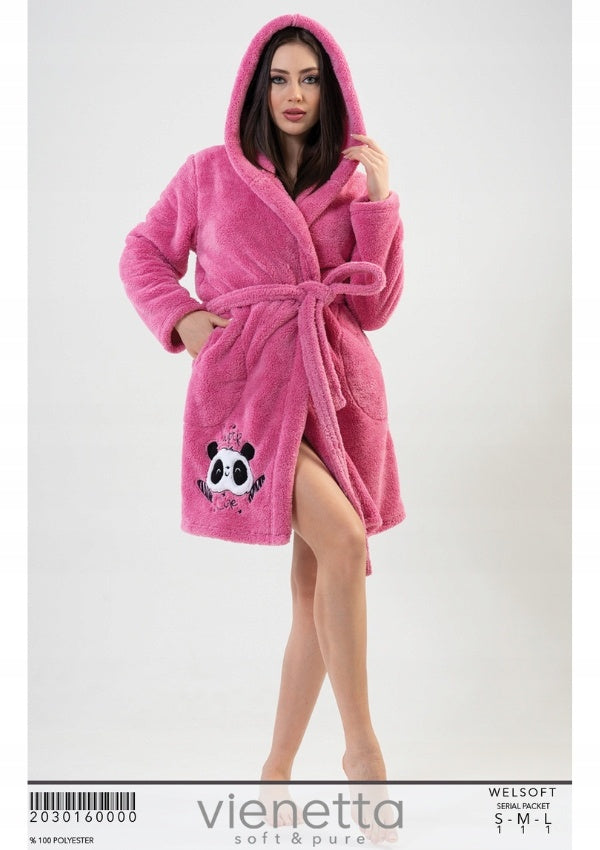 Szlafrok damski Vienetta Pink Panda, Różowy, r. S-L image 1