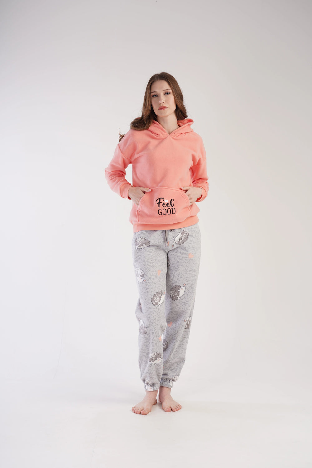 Piżama Damska Polarowa Vienetta Cuddly Hedgehog, brzoskwiniowo-szara, r. S-XL image 1