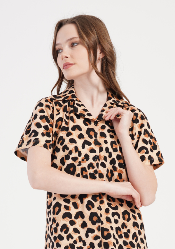 Piżama Damska Vienetta Leopard Chill, Brązowy, S -XL