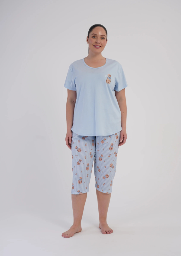 Piżama Damska Vienetta Puppy Stripes, Niebieski, r. 1XL-4XL