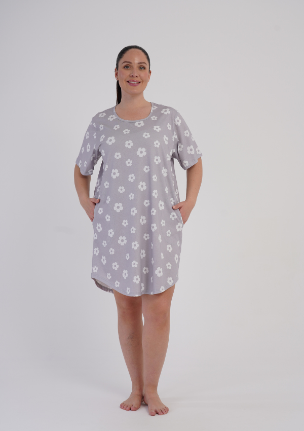Koszula Nocna Damska Grey Blossom, Szary, r. 1XL - 4XL