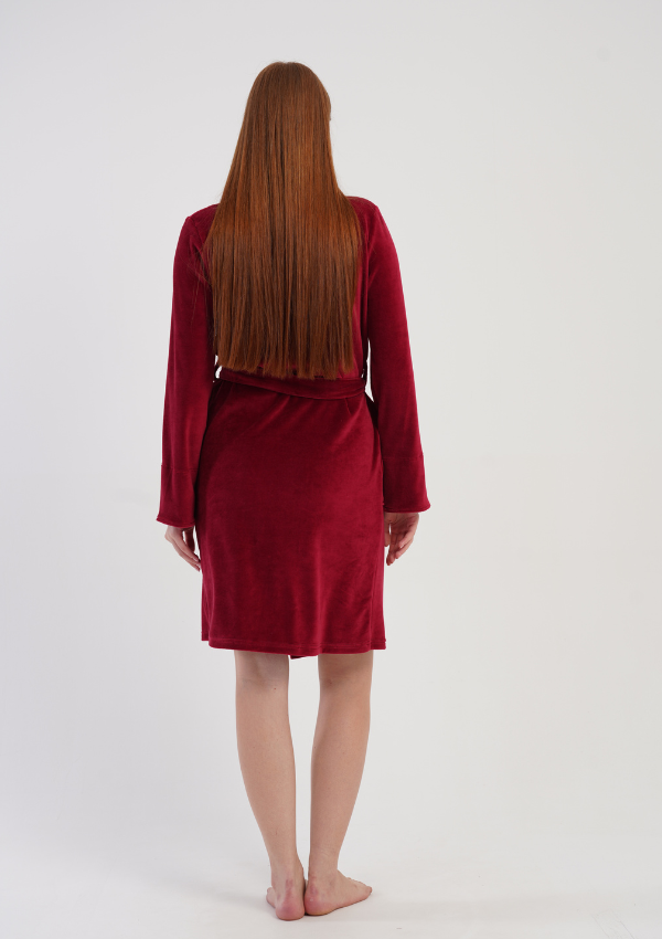 Szlafrok damski Welurowy Vienetta Royal Dots, Bordowy, r. M-XXL