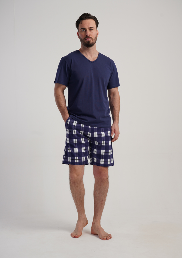 Piżama Męska Vienetta Navy Grid, Granatowy, r. 1XL-4XL