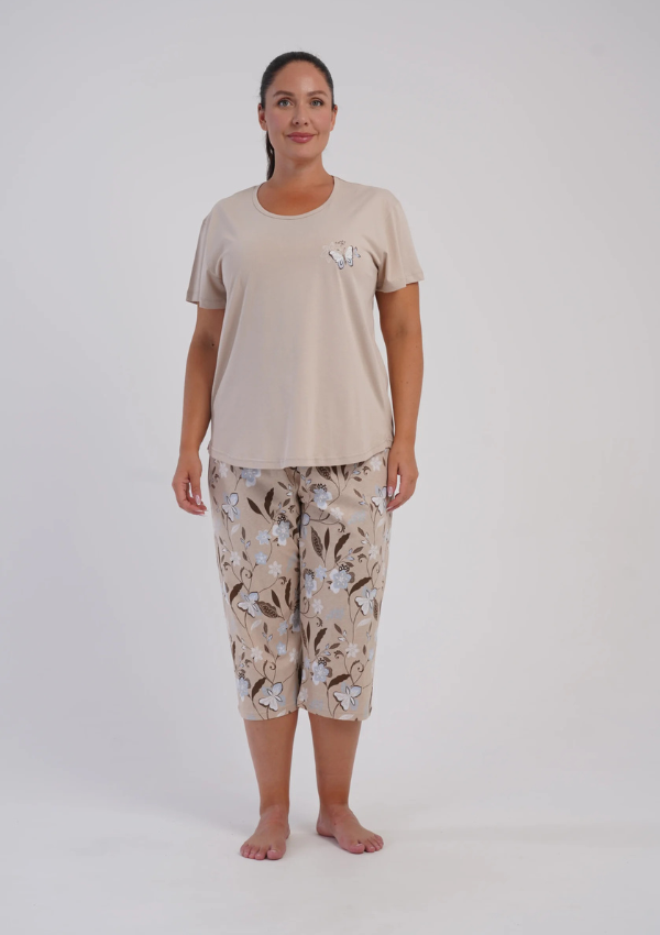 Piżama Damska Vienetta Beige Butterfly, Beżowy, r. 1XL-4XL