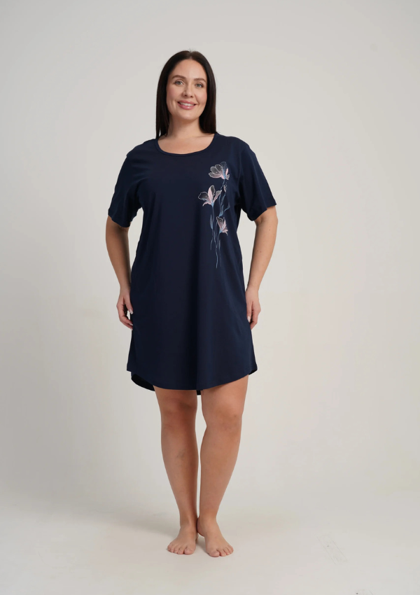 Koszula Nocna Damska Vienetta Navy Bloom, Granatowy, r. 1XL - 4XL