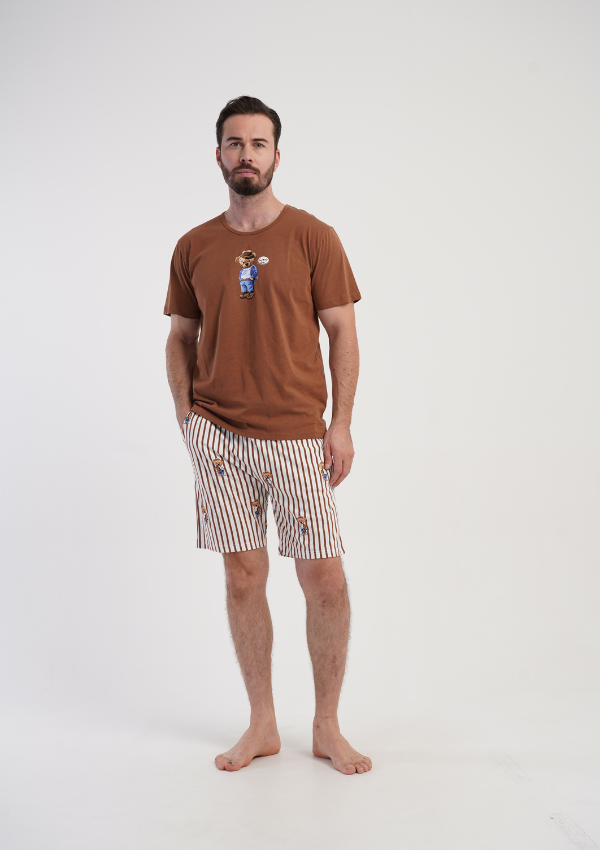 Piżama Męska Vienetta Lazy Teddy, Brązowy, r. S-XL