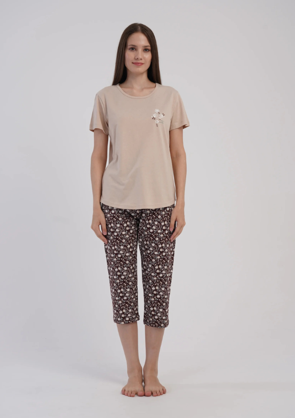 Piżama Damska Vienetta Beige Floral, Beżowy, r. M-XXL