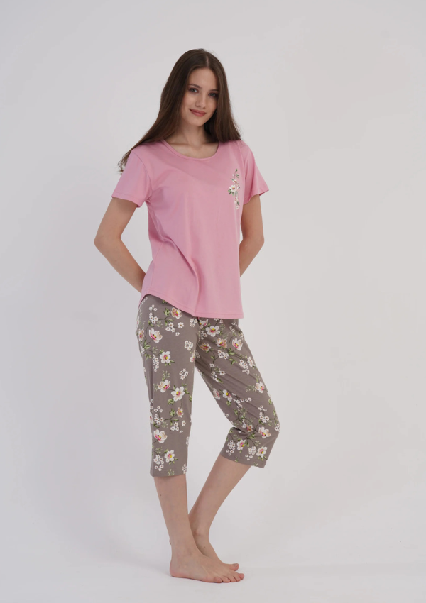 Piżama Damska Vienetta Blossom Capri, Różowy, r. M-XXL