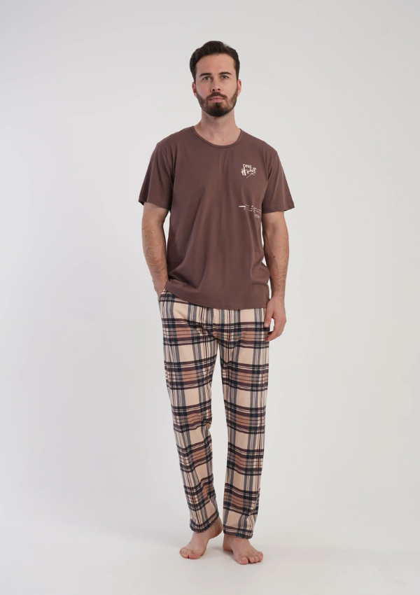 Piżama Męska Vienetta Chestnut Plaid, Brązowy, r. M-XXL