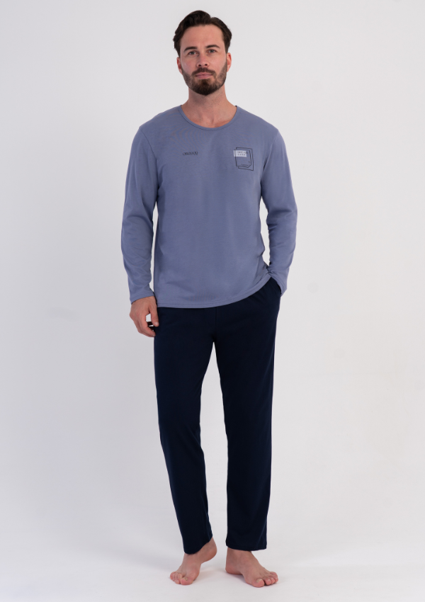 Piżama Męska Vienetta Blue Navy, Niebieski, r. S-XL