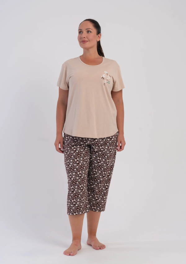Piżama Damska Vienetta Beige Floral, Beżowy r. 1XL-4XL
