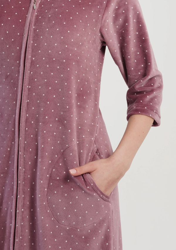 Szlafrok damski Welurowy Vienetta Dotty Velour, Różowy, r. M-XXL