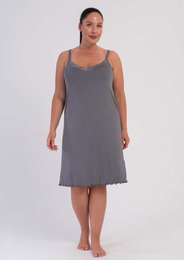 Koszula Nocna Damska Graphite Polka, Szary, r. 1XL - 4XL