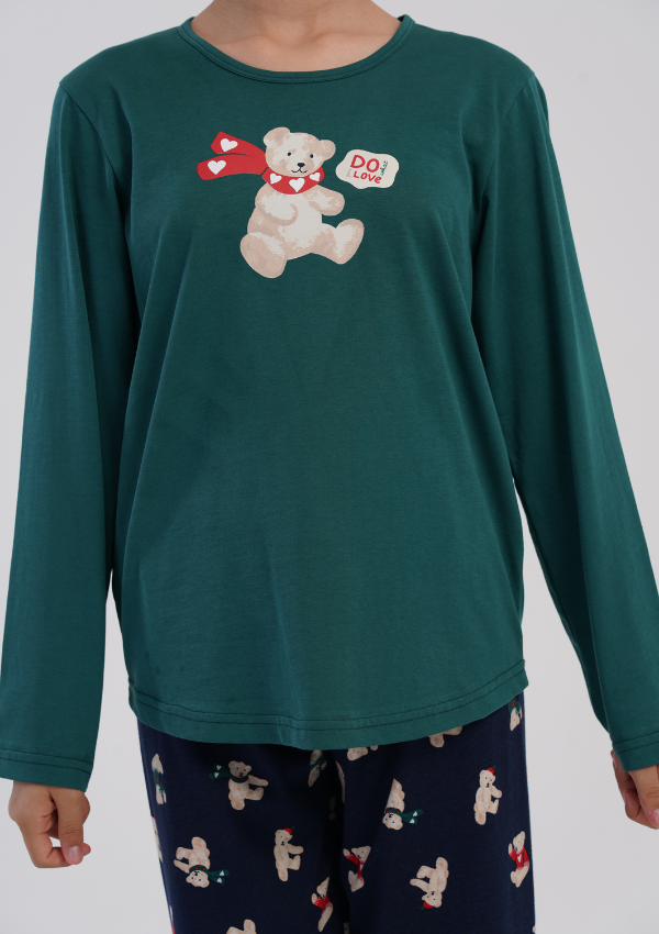 Piżama Dziecięca Vienetta Holiday Bears, Zielony, r. 128-158