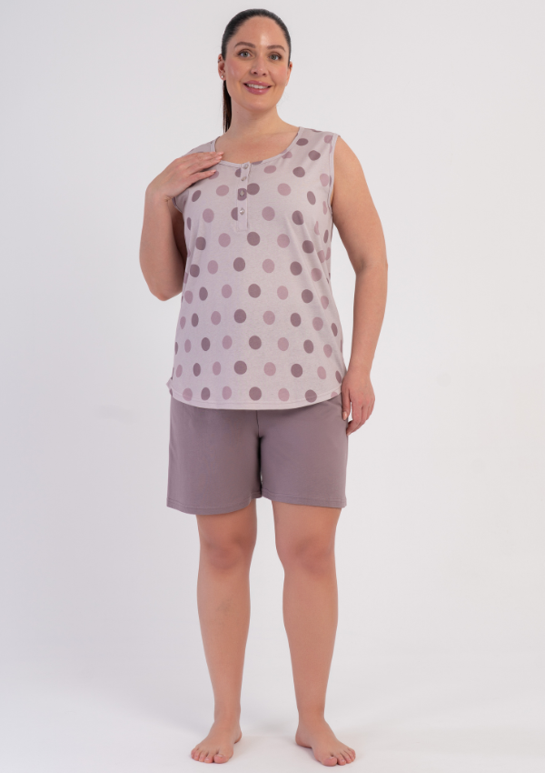 Piżama Damska Vienetta Pastel Polka, Beżowy, 1XL-4XL