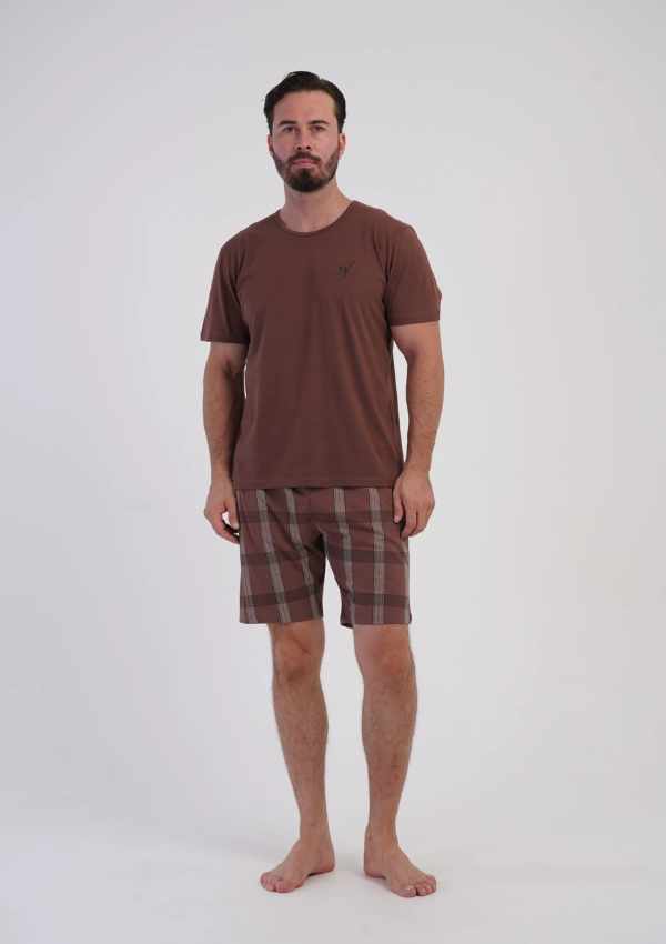 Piżama Męska Vienetta Cocoa Check, Brązowy, r. M-XXL