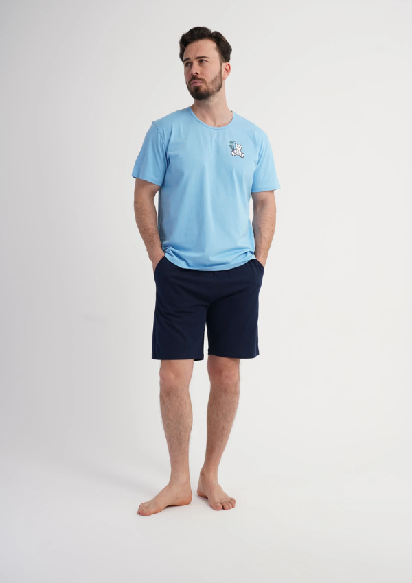 Piżama Męska Vienetta Bear Chill, Niebieski, r. S-XL
