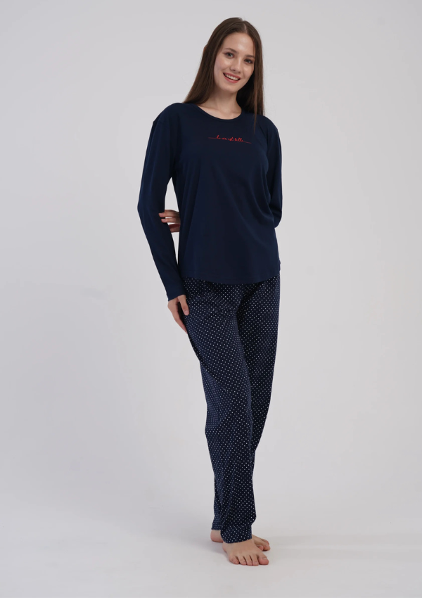 Piżama Damska Vienetta Navy Dots Comfort, Granatowy, r. M-XXL