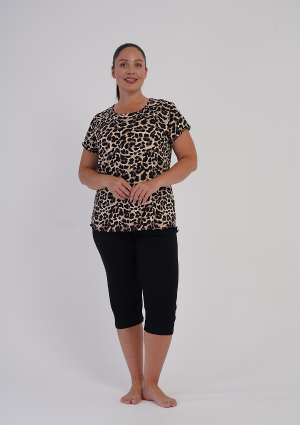 Piżama Damska Vienetta Comfort Leopard, Beżowy, r. 1XL-4XL