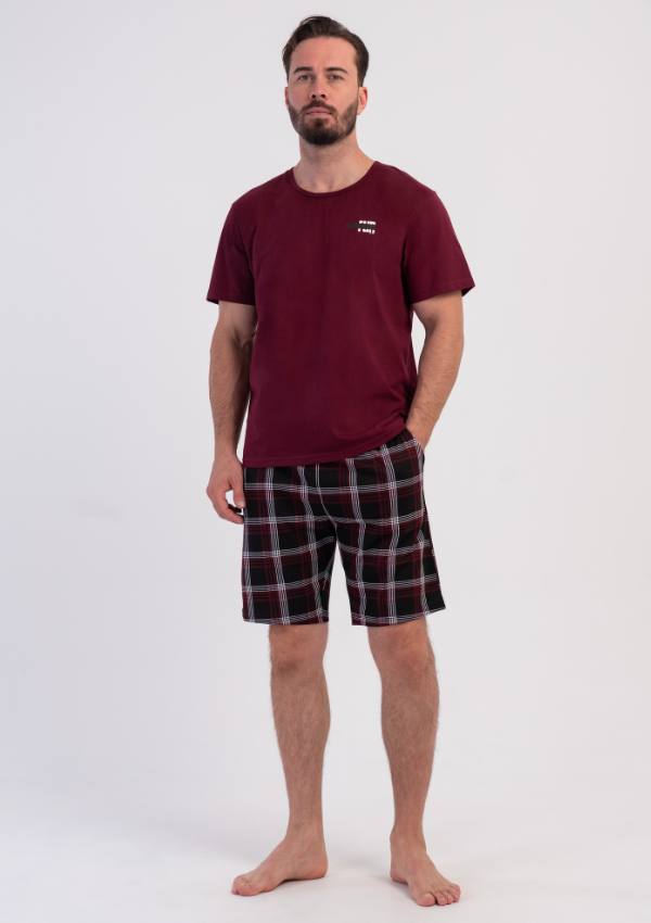Piżama Męska Vienetta Burgundy Black, Bordowy, r. M-XXL