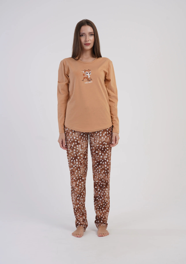 Piżama Damska Vienetta, Caramel Deer, Karmelowy, r. M-XXL