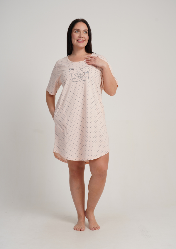 Koszula Nocna Damska Vienetta Cat Comfort, Różowy, r. 1XL - 4XL