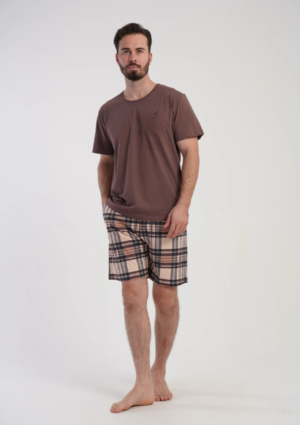 Piżama Męska Vienetta Rust Check, Brązowy, r. M-XXL