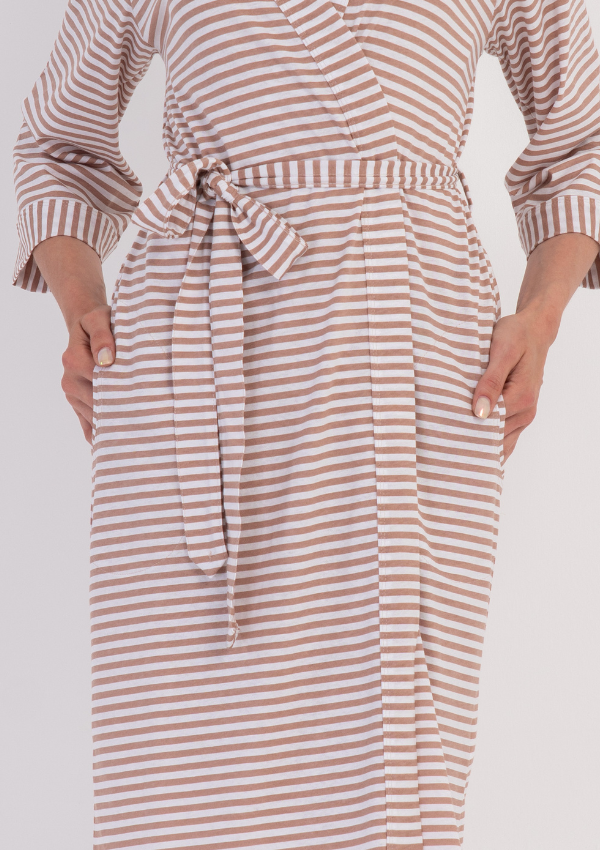 Szlafrok damski Vienetta Sand Stripe, Beżowy, r. M-XXL