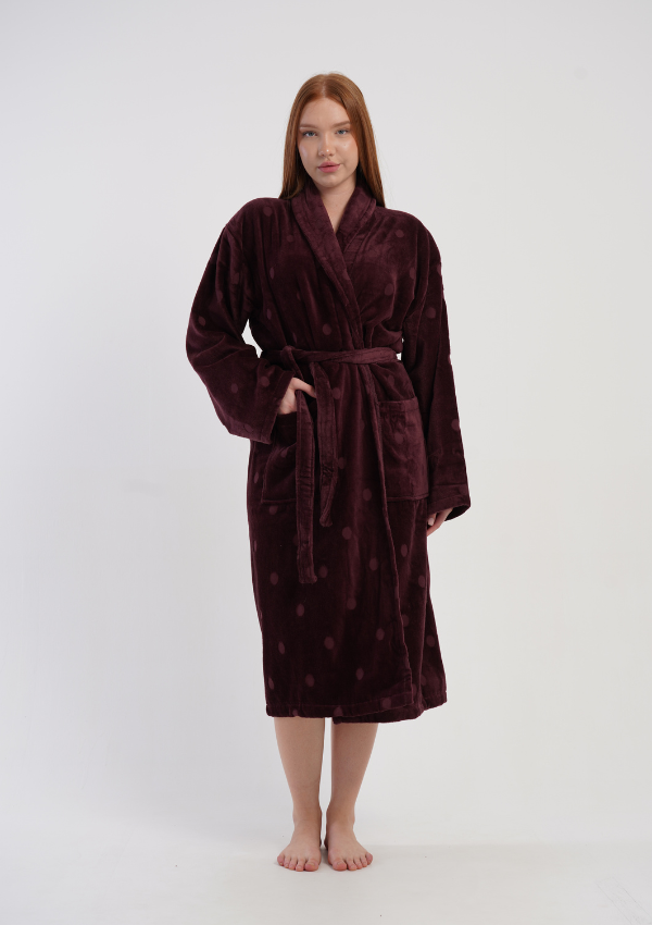 Szlafrok damski Vienetta Berry Dots, Bordowy, r. L-XXL