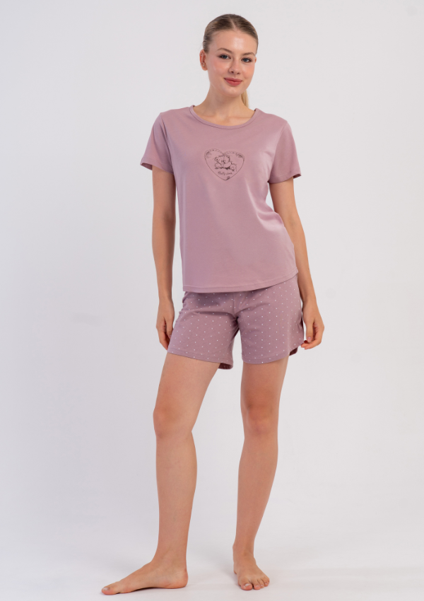 Piżama Damska Vienetta Mauve Teddy, Różowa, S-XL