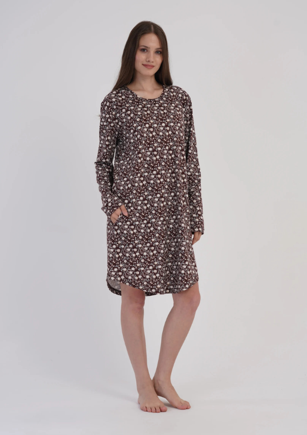 Koszula Nocna Damska Vienetta, Cocoa Blossom, Brązowy, r. M - XXL