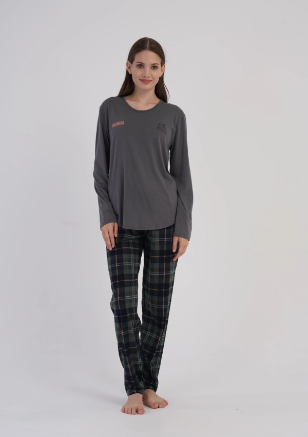 Piżama Damska Vienetta Gray Check, Szary, r. S-XL