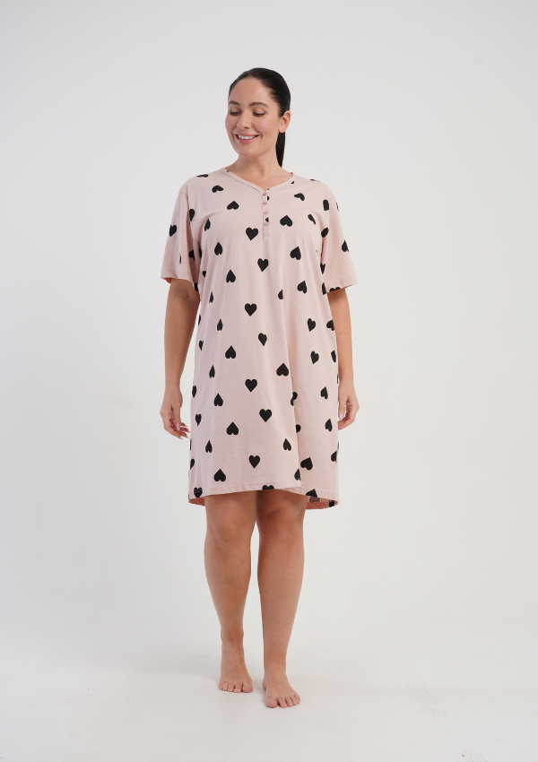 Koszula Nocna Damska Vienetta Soft Hearts, Różowy r. 1XL - 4XL