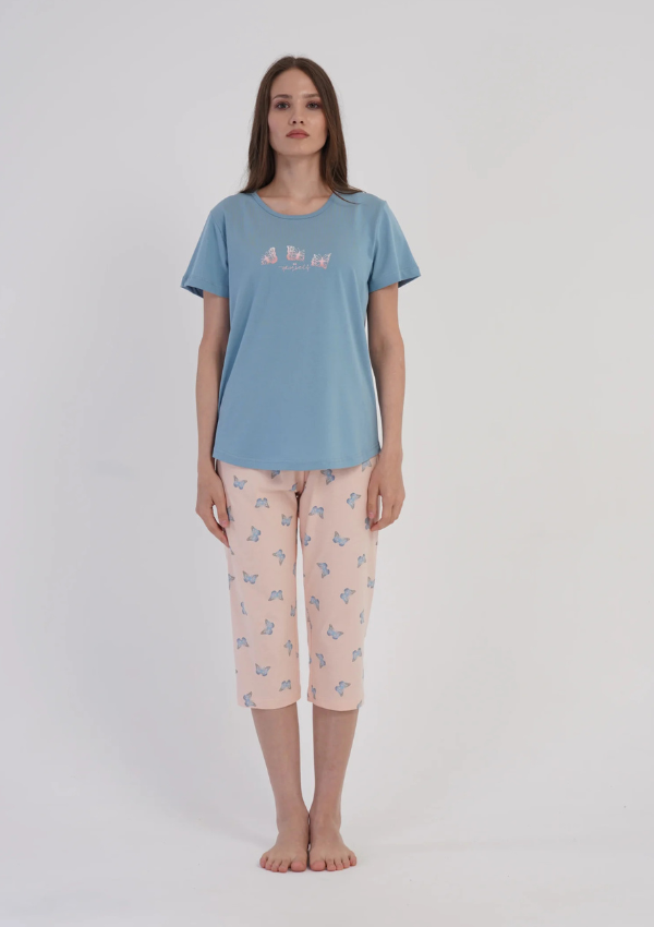Piżama Damska Vienetta Blue Butterfly, Niebieski, r. M-XXL