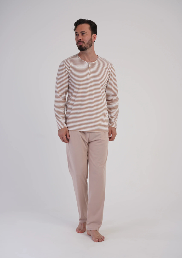 Piżama Męska Vienetta Sand Stripe, Beżowy, r. M-XXL