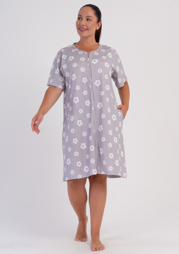 Szlafrok damski Vienetta Silver Blossom, Szary, r. 1XL-4XL